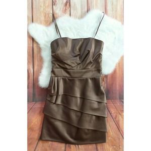 BCBG Paris Brown Satin Ruffles Sexy Mini Dress 2